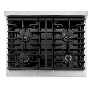 ZLINE Autograph Edition 30 in. 4.2 cu. ft. Paramount Gas Range with 4 Burner Cooktop and Convection Gas Oven in Stainless Steel and Polished Gold Accents, Open Box-Great Condition