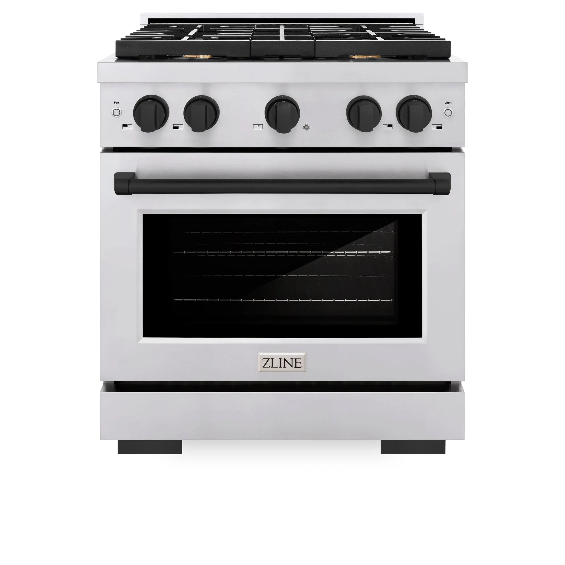 ZLINE Autograph Edition 30 in. 4.2 cu. ft. Paramount Gas Range with 4 Burner Cooktop and Convection Gas Oven in Stainless Steel and Matte Black Accents, Open Box-Great Condition