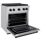 ZLINE Autograph Edition 30 in. 4.2 cu. ft. Paramount Gas Range with 4 Burner Cooktop and Convection Gas Oven in Stainless Steel and Matte Black Accents (SGRZ-30-MB) side, open.
