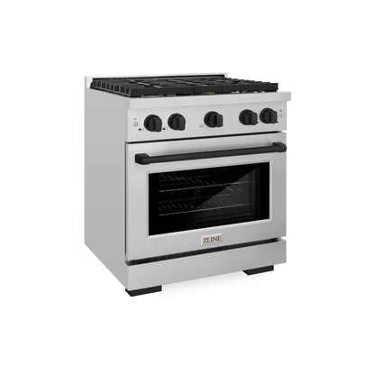 ZLINE Autograph Edition 30 in. 4.2 cu. ft. Paramount Gas Range with 4 Burner Cooktop and Convection Gas Oven in Stainless Steel and Matte Black Accents, Open Box-Great Condition