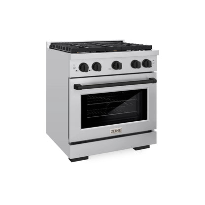 ZLINE Autograph Edition 30 in. 4.2 cu. ft. Paramount Gas Range with 4 Burner Cooktop and Convection Gas Oven in Stainless Steel and Matte Black Accents, Open Box-Great Condition main image.