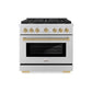 ZLINE Autograph Edition 36 in. 5.2 cu. ft. Paramount Gas Range with 6 Burner Cooktop and Convection Gas Oven in Stainless Steel and Champagne Bronze Accents, Open Box-Great Condition