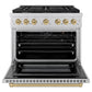 ZLINE Autograph Edition 36 in. 5.2 cu. ft. Paramount Gas Range with 6 Burner Cooktop and Convection Gas Oven in Stainless Steel and Champagne Bronze Accents, Open Box-Good Condition