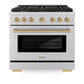ZLINE Autograph Edition 36 in. 5.2 cu. ft. Paramount Gas Range with 6 Burner Cooktop and Convection Gas Oven in Stainless Steel and Champagne Bronze Accents, Open Box-Great Condition