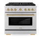 ZLINE Autograph Edition 36 in. 5.2 cu. ft. Paramount Gas Range with 6 Burner Cooktop and Convection Gas Oven in Stainless Steel and Champagne Bronze Accents, Open Box-Good Condition