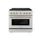 ZLINE Autograph Edition 36 in. 5.2 cu. ft. Paramount Gas Range with 6 Burner Cooktop and Convection Gas Oven in Stainless Steel and Polished Gold Accents, Open Box-Great Condition