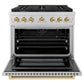 ZLINE Autograph Edition 36 in. 5.2 cu. ft. Paramount Gas Range with 6 Burner Cooktop and Convection Gas Oven in Stainless Steel and Polished Gold Accents, Open Box-Great Condition