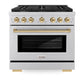 ZLINE Autograph Edition 36 in. 5.2 cu. ft. Paramount Gas Range with 6 Burner Cooktop and Convection Gas Oven in Stainless Steel and Polished Gold Accents, Open Box-Great Condition