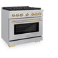 ZLINE Autograph Edition 36 in. 5.2 cu. ft. Paramount Gas Range with 6 Burner Cooktop and Convection Gas Oven in Stainless Steel and Polished Gold Accents, Open Box-Good Condition