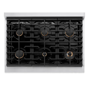 ZLINE Autograph Edition 36 in. 5.2 cu. ft. Paramount Gas Range with 6 Burner Cooktop and Convection Gas Oven in Stainless Steel and Polished Gold Accents, Open Box-Great Condition