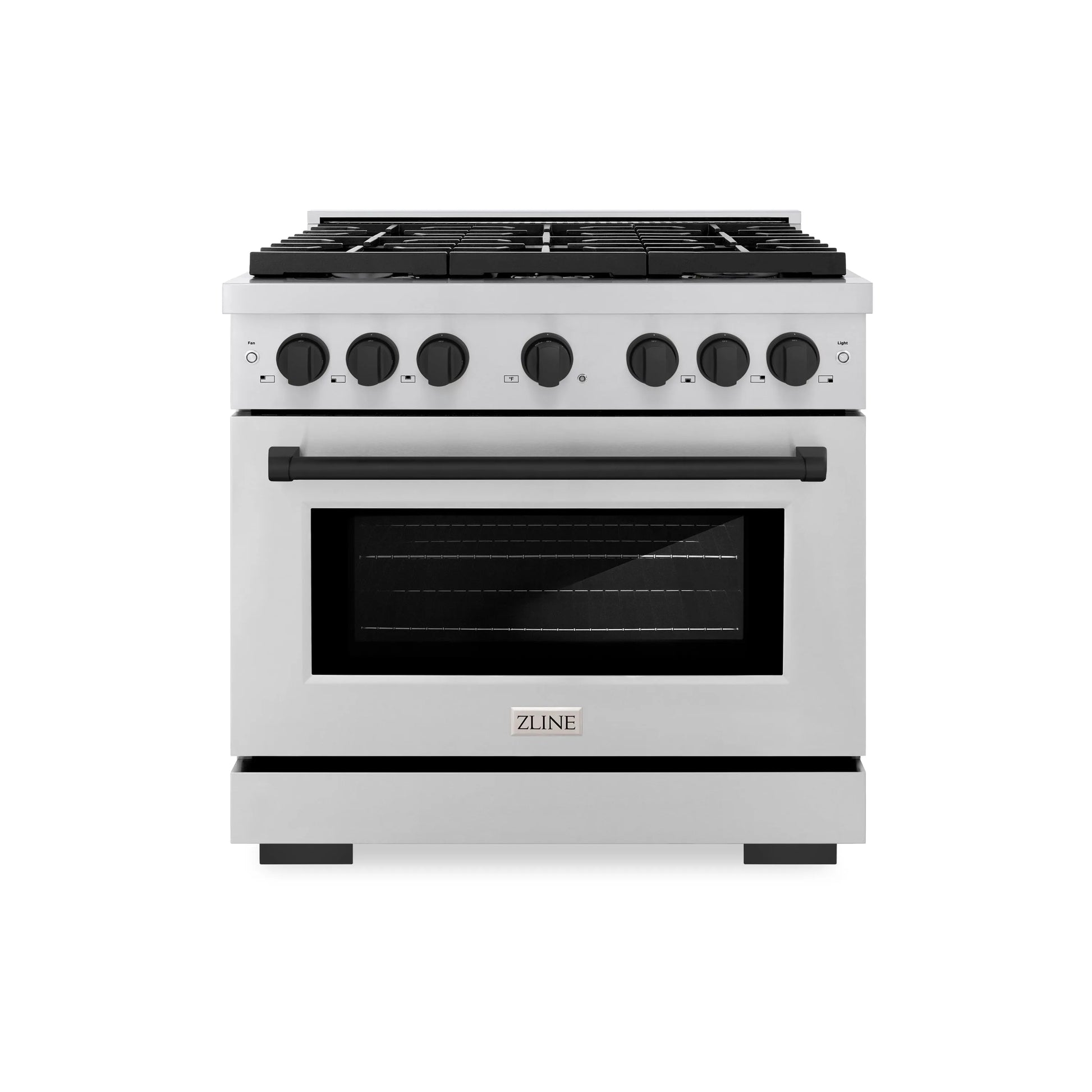 ZLINE Autograph Edition 36 in. 5.2 cu. ft. Paramount Gas Range with 6 Burner Cooktop and Convection Gas Oven in Stainless Steel and Matte Black Accents, Open Box-Great Condition
