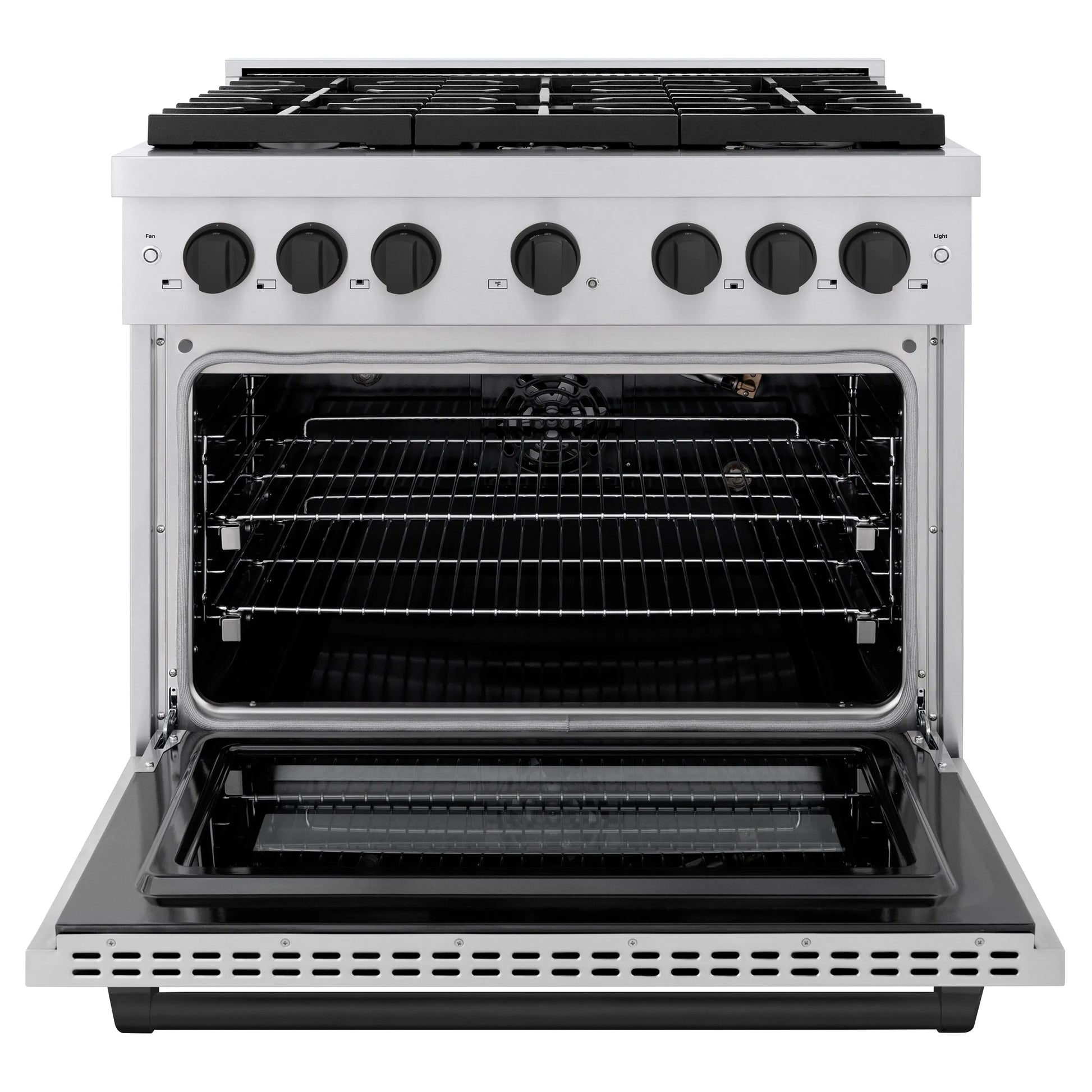 ZLINE Autograph Edition 36 in. 5.2 cu. ft. Paramount Gas Range with 6 Burner Cooktop and Convection Gas Oven in Stainless Steel and Matte Black Accents, Open Box-Great Condition