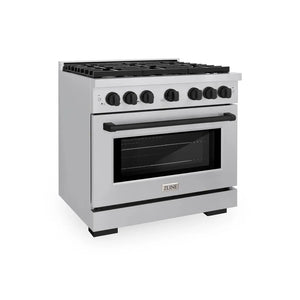 ZLINE Autograph Edition 36 in. 5.2 cu. ft. Paramount Gas Range with 6 Burner Cooktop and Convection Gas Oven in Stainless Steel and Matte Black Accents, Open Box-Great Condition main image.