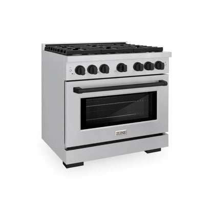 ZLINE Autograph Edition 36 in. 5.2 cu. ft. Paramount Gas Range with 6 Burner Cooktop and Convection Gas Oven in Stainless Steel and Matte Black Accents, Open Box-Great Condition main image.