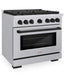 ZLINE Autograph Edition 36 in. 5.2 cu. ft. Paramount Gas Range with 6 Burner Cooktop and Convection Gas Oven in Stainless Steel and Matte Black Accents (SGRZ-36-MB) side, oven closed.