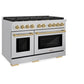 ZLINE Autograph Edition 48 in. 6.7 cu. ft. Paramount Double Oven Gas Range with 8 Burner Cooktop in Stainless Steel and Champagne Bronze Accents, Open Box-Good Condition