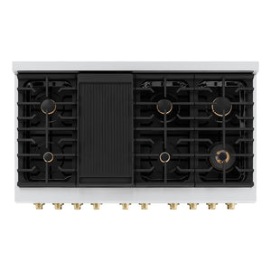 ZLINE Autograph Edition 48 in. 6.7 cu. ft. Paramount Double Oven Gas Range with 8 Burner Cooktop in Stainless Steel and Champagne Bronze Accents, Open Box-Great Condition