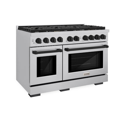 ZLINE Autograph Edition 48 in. 6.7 cu. ft. Paramount Double Oven Gas Range with 8 Burner Cooktop in Stainless Steel and Matte Black Accents, Open Box-Great Condition main image.