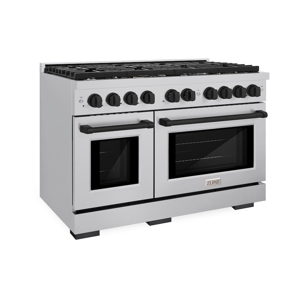 ZLINE Autograph Edition 48 in. 6.7 cu. ft. Paramount Double Oven Gas Range with 8 Burner Cooktop in Stainless Steel and Matte Black Accents, Open Box-Good Condition main image.