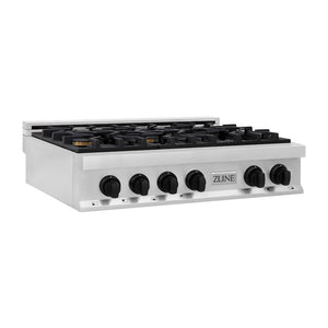 ZLINE Autograph Edition 36 in. Legacy Gas Rangetop with 6 Burners and Porcelain Cooktop in Stainless Steel with Matte Black Accents, Open Box-Good Condition main image.