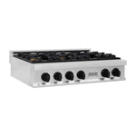 ZLINE Autograph Edition 36 in. Legacy Gas Rangetop with 6 Burners and Porcelain Cooktop in Stainless Steel with Matte Black Accents (RTZ-36-MB) main image.