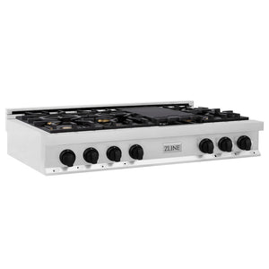 ZLINE Autograph Edition 48 in. Legacy Gas Rangetop with 7 Burners and Porcelain Cooktop in Stainless Steel with Matte Black Accents, Open Box-Great Condition main image.