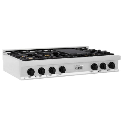 ZLINE Autograph Edition 48 in. Legacy Gas Rangetop with 7 Burners and Porcelain Cooktop in Stainless Steel with Matte Black Accents (RTZ-48-MB) main image.