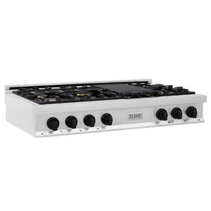 ZLINE Autograph Edition 48 in. Legacy Gas Rangetop with 7 Burners and Porcelain Cooktop in Stainless Steel with Matte Black Accents, Open Box-Good Condition main image.