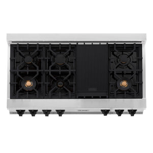 ZLINE Autograph Edition 48 in. Legacy Gas Rangetop with 7 Burners and Porcelain Cooktop in Stainless Steel with Matte Black Accents, Open Box-Great Condition