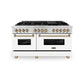 ZLINE Autograph Edition 60 in. 7.4 cu. ft. Legacy Dual Fuel Range with 9 Burner Gas Cooktop and 2 Electric Convection Ovens in Stainless Steel with White Matte Doors and Champagne Bronze Accents, Open Box-Good Condition