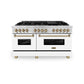 ZLINE Autograph Edition 60 in. 7.4 cu. ft. Legacy Dual Fuel Range with 9 Burner Gas Cooktop and 2 Electric Convection Ovens in Stainless Steel with White Matte Doors and Champagne Bronze Accents, Open Box-Great Condition