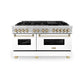 ZLINE Autograph Edition 60 in. 7.4 cu. ft. Legacy Dual Fuel Range with 9 Burner Gas Cooktop and 2 Electric Convection Ovens in Stainless Steel with White Matte Doors and Polished Gold Accents, Open Box-Great Condition