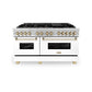 ZLINE Autograph Edition 60 in. 7.4 cu. ft. Legacy Dual Fuel Range with 9 Burner Gas Cooktop and 2 Electric Convection Ovens in Stainless Steel with White Matte Doors and Polished Gold Accents, Open Box-Good Condition