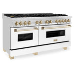 ZLINE Autograph Edition 60 in. 7.4 cu. ft. Legacy Dual Fuel Range with 9 Burner Gas Cooktop and 2 Electric Convection Ovens in Stainless Steel with White Matte Doors and Polished Gold Accents, Open Box-Good Condition