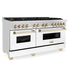 ZLINE Autograph Edition 60 in. 7.4 cu. ft. Legacy Dual Fuel Range with 9 Burner Gas Cooktop and 2 Electric Convection Ovens in Stainless Steel with White Matte Doors and Polished Gold Accents, Open Box-Good Condition