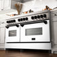ZLINE Autograph Edition 60 in. 7.4 cu. ft. Legacy Dual Fuel Range with 9 Burner Gas Cooktop and 2 Electric Convection Ovens in Stainless Steel with White Matte Doors and Matte Black Accents (RAZ-WM-60-MB) in a luxury kitchen.