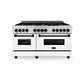 ZLINE Autograph Edition 60 in. 7.4 cu. ft. Legacy Dual Fuel Range with 9 Burner Gas Cooktop and 2 Electric Convection Ovens in Stainless Steel with White Matte Doors and Matte Black Accents, Open Box-Good Condition