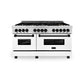ZLINE Autograph Edition 60 in. 7.4 cu. ft. Legacy Dual Fuel Range with 9 Burner Gas Cooktop and 2 Electric Convection Ovens in Stainless Steel with White Matte Doors and Matte Black Accents, Open Box-Great Condition