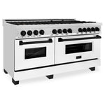 ZLINE Autograph Edition 60 in. 7.4 cu. ft. Legacy Dual Fuel Range with 9 Burner Gas Cooktop and 2 Electric Convection Ovens in Stainless Steel with White Matte Doors and Matte Black Accents, Open Box-Good Condition
