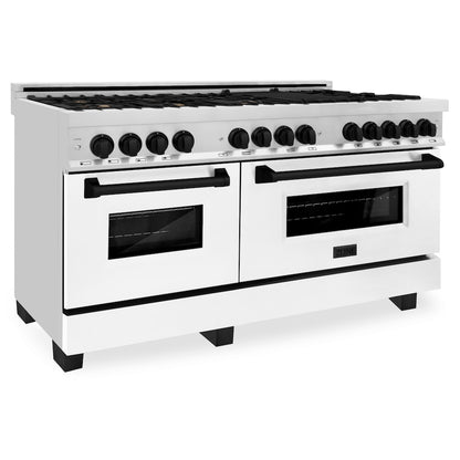 ZLINE Autograph Edition 60 in. 7.4 cu. ft. Legacy Dual Fuel Range with 9 Burner Gas Cooktop and 2 Electric Convection Ovens in Stainless Steel with White Matte Doors and Matte Black Accents, Open Box-Good Condition