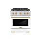 ZLINE Autograph Edition 30 in. 4.2 cu. ft. Paramount Dual Fuel Range with 4 Burner Gas Cooktop and Electric Convection Oven in Stainless Steel with White Matte Door and Champagne Bronze Accents, Open Box-Great Condition