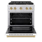 ZLINE Autograph Edition 30 in. 4.2 cu. ft. Paramount Dual Fuel Range with 4 Burner Gas Cooktop and Electric Convection Oven in Stainless Steel with White Matte Door and Champagne Bronze Accents, Open Box-Great Condition
