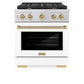 ZLINE Autograph Edition 30 in. 4.2 cu. ft. Paramount Dual Fuel Range with 4 Burner Gas Cooktop and Electric Convection Oven in Stainless Steel with White Matte Door and Champagne Bronze Accents (SDRZ-WM-30-CB) front, oven closed.