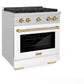 ZLINE Autograph Edition 30 in. 4.2 cu. ft. Paramount Dual Fuel Range with 4 Burner Gas Cooktop and Electric Convection Oven in Stainless Steel with White Matte Door and Champagne Bronze Accents, Open Box-Great Condition