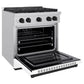 ZLINE Autograph Edition 30 in. 4.2 cu. ft. Paramount Dual Fuel Range with 4 Burner Gas Cooktop and Electric Convection Oven in Stainless Steel with White Matte Door and Matte Black Accents (SDRZ-WM-30-MB) side, open.