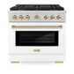 ZLINE Autograph Edition 36 in. 5.2 cu. ft. Paramount Dual Fuel Range with 6 Burner Gas Cooktop and Electric Convection Oven in Stainless Steel with White Matte Door and Polished Gold Accents, Open Box-Great Condition