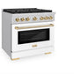 ZLINE Autograph Edition 36 in. 5.2 cu. ft. Paramount Dual Fuel Range with 6 Burner Gas Cooktop and Electric Convection Oven in Stainless Steel with White Matte Door and Polished Gold Accents, Open Box-Great Condition