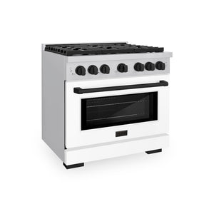 ZLINE Autograph Edition 36 in. 5.2 cu. ft. Paramount Dual Fuel Range with 6 Burner Gas Cooktop and Electric Convection Oven in Stainless Steel with White Matte Door and Matte Black Accents, Open Box-Good Condition main image.