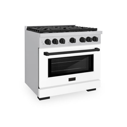 ZLINE Autograph Edition 36 in. 5.2 cu. ft. Paramount Dual Fuel Range with 6 Burner Gas Cooktop and Electric Convection Oven in Stainless Steel with White Matte Door and Matte Black Accents, Open Box-Great Condition