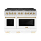 ZLINE Autograph Edition 48 in. 6.7 cu. ft. Paramount Double Oven Dual Fuel Range with 8 Burner Gas Cooktop in Stainless Steel with White Matte Doors and Polished Gold Accents, Open Box-Good Condition